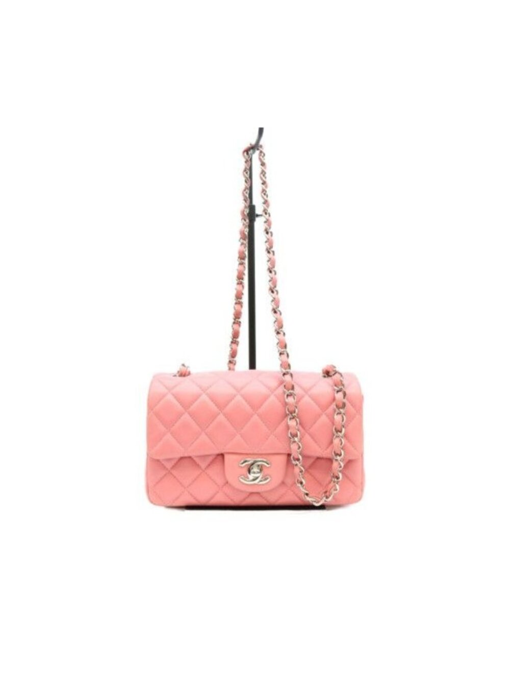Chanel Pink Lamb Silver Mini Quilted 20 Shoulder